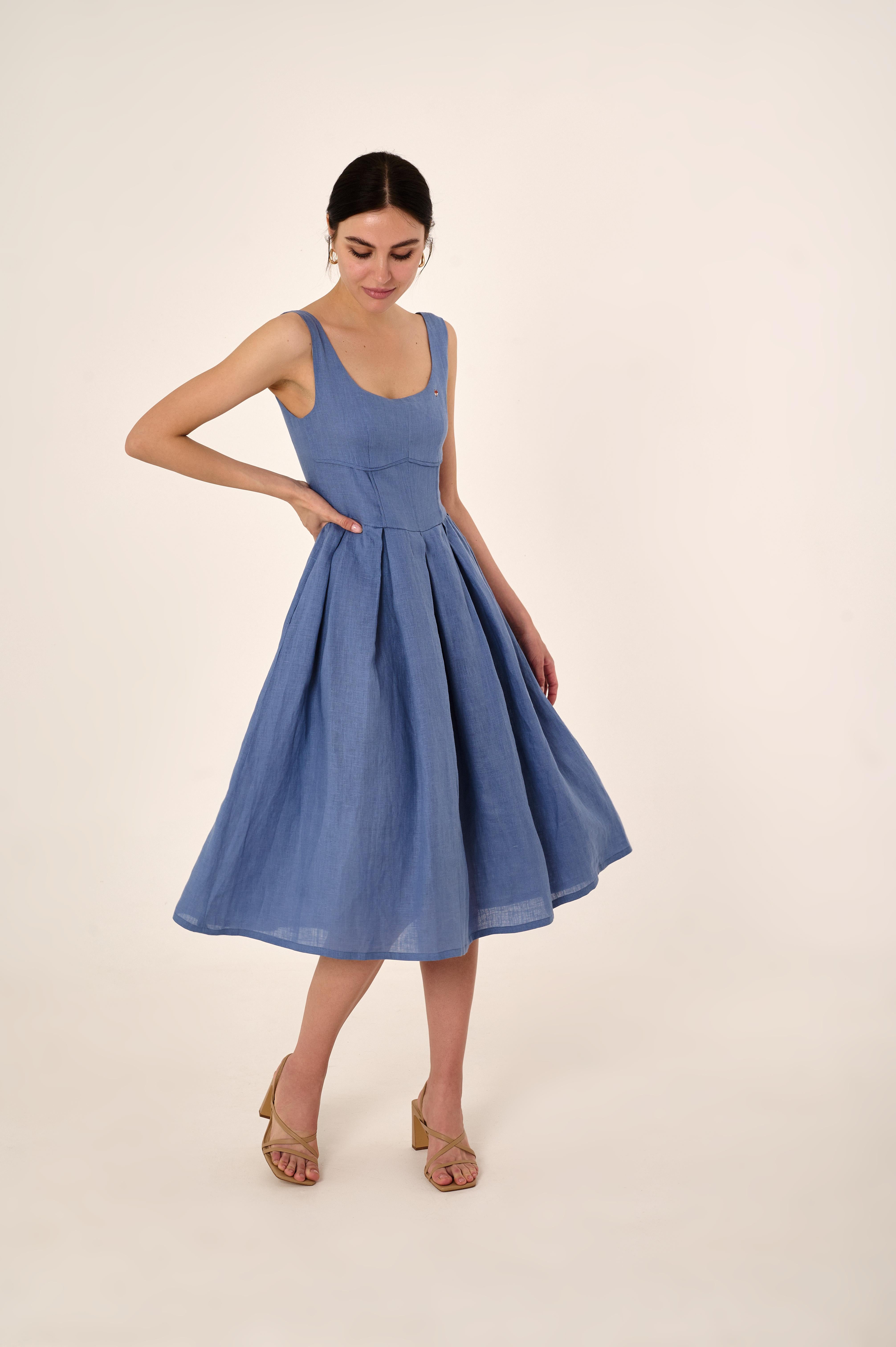 Sundress "Born free" in denim blue
