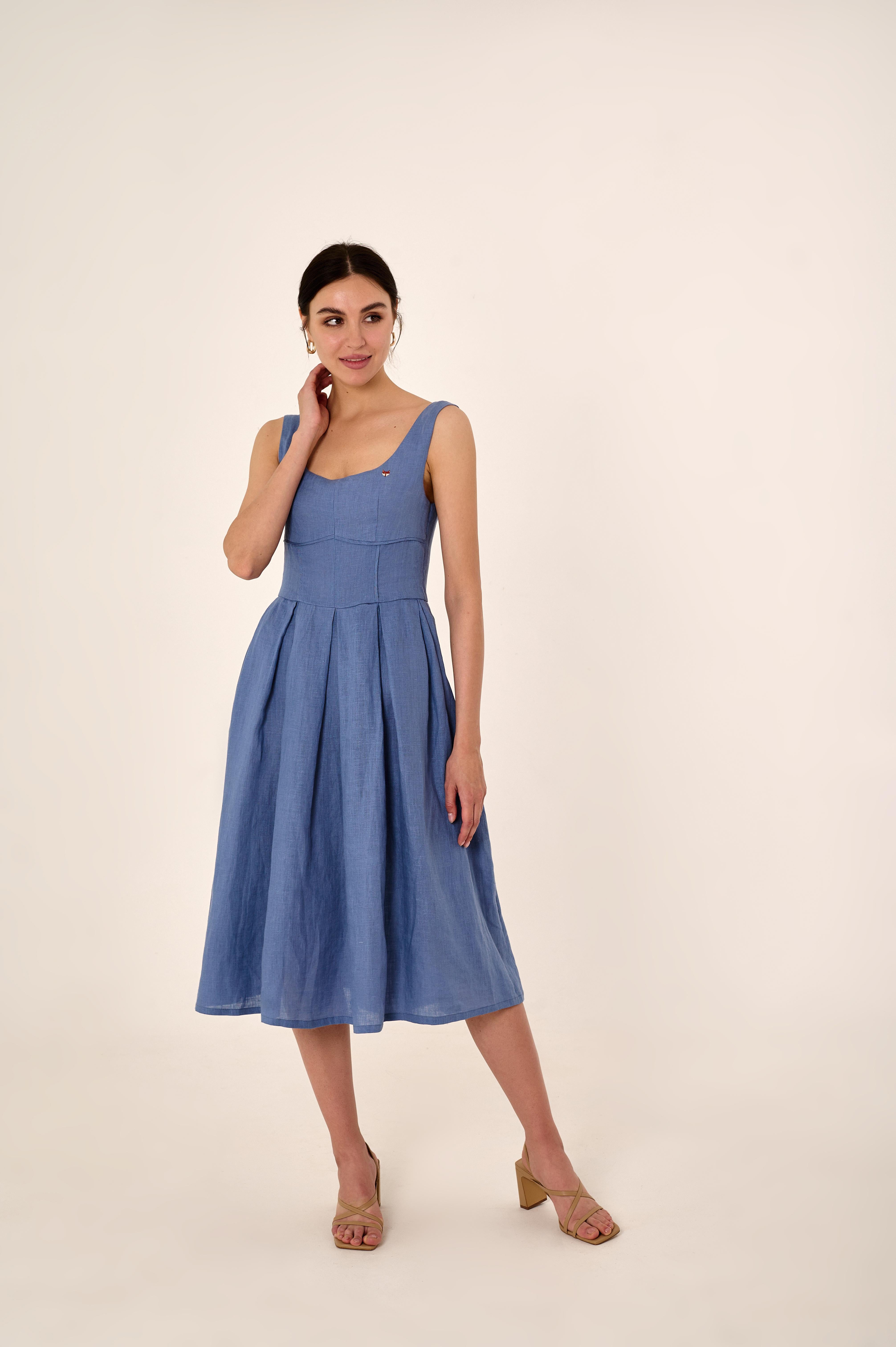 Sundress "Born free" in denim blue