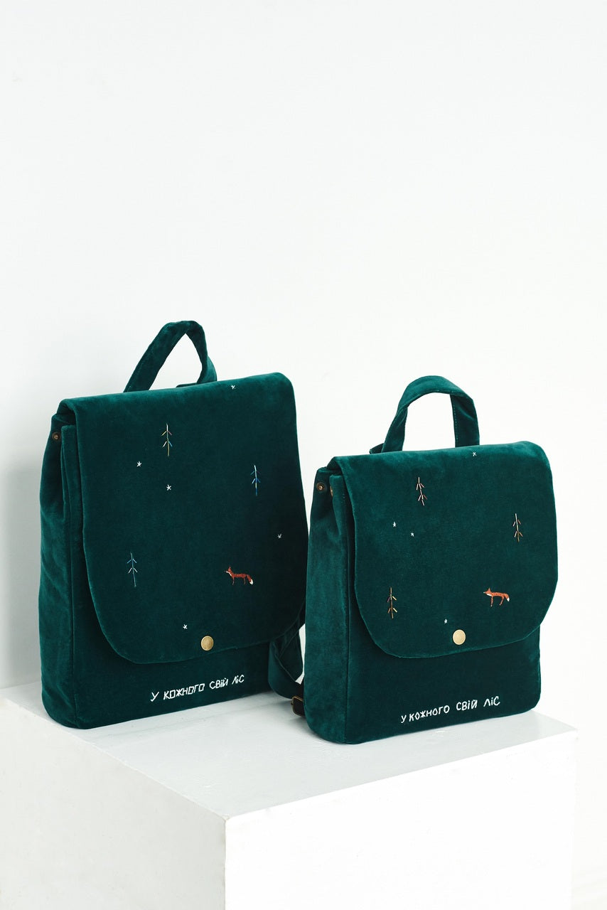 jigsaw mini stevie velvet backpack Backpack "Everyone has their own forest" in green